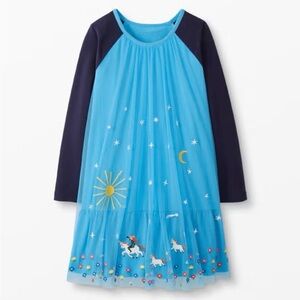 Hanna Andersson Embroidered Unicorn Sun Moon Stars Tulle Dress festive blue Sz 5